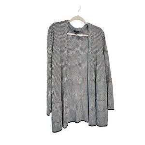 Talbots Open Duster Front Pocket Plus Size 2X Petite Black White Long Cardigan